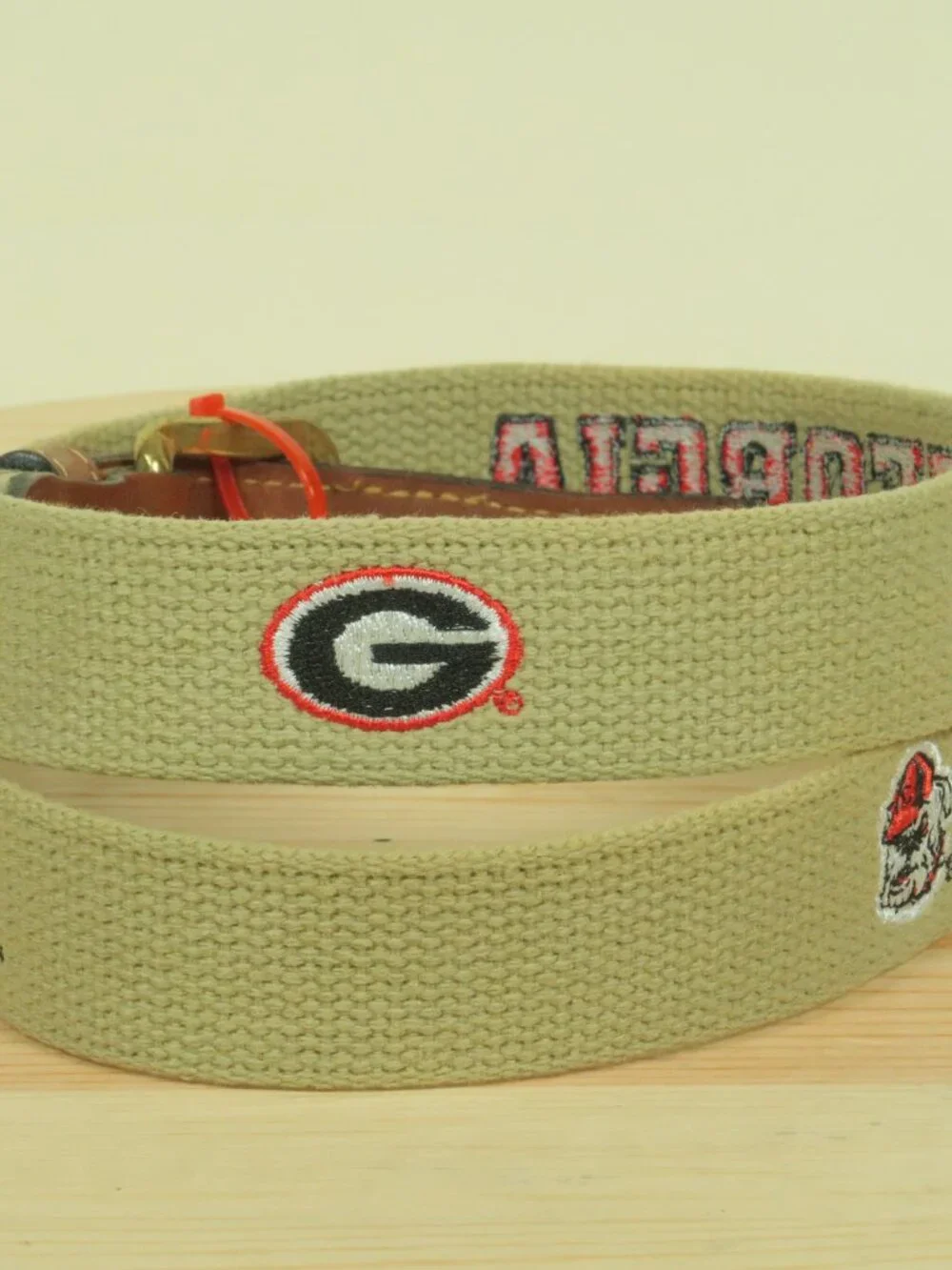 Eagle Belts Georgia Bulldogs Canvas Leather Tip Surcingle Belt Mens 36 Brown